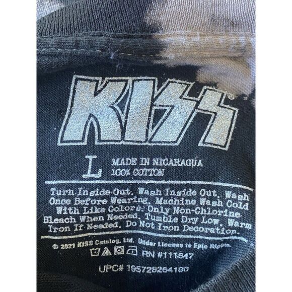 KISS Tie Dye Short Sleeve Black Gray Band Concert Women's Sz Large Band Tee - Picture 3 of 3
